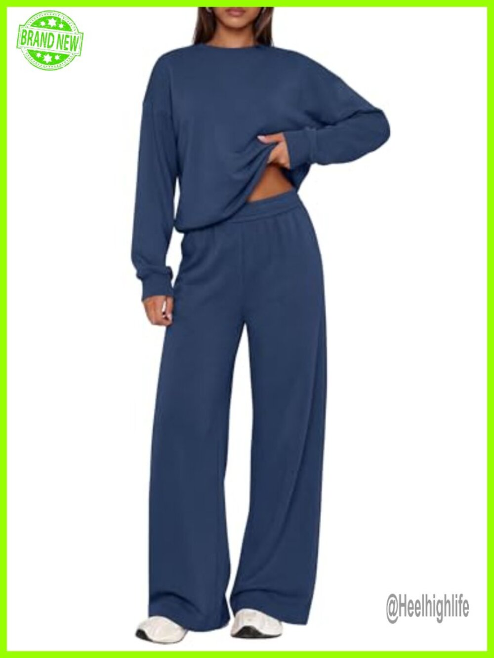 2 Piece Lounge Set Womens Cotton Fleece Oversized Sweatshirt Wide Leg Sweatpants